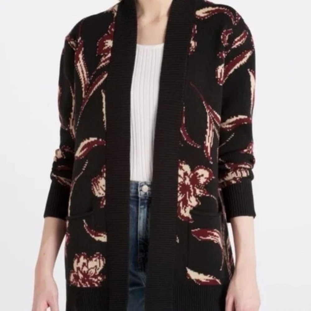 Stitch Fix Les Serein Ingerlene Long Sleeve Cardigan - Black Floral - Size Large